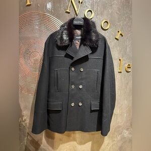 Dolce & Gabbana vintage authentic Black Pea Coat with Fur Collar